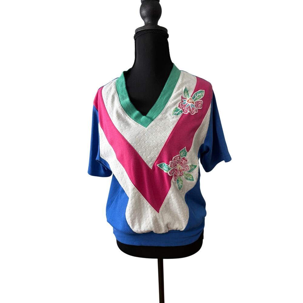 Vintage‎ 80s/90s Koret Francisca Embroidered Color Block Shirt Grandmacore Top